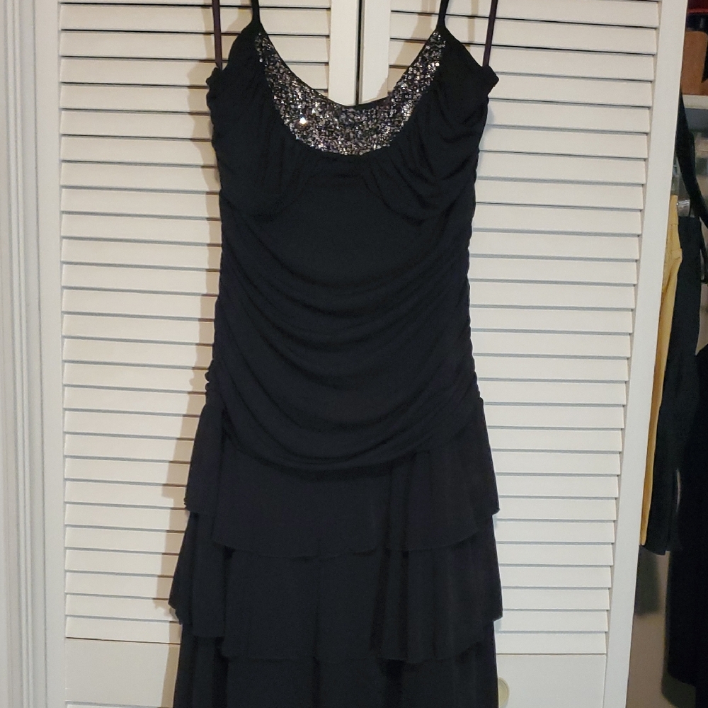 AGB Black Layered Mini Dress with Sequin Neckline